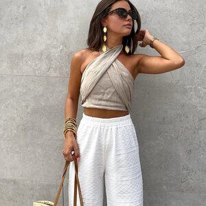 Cotton & Line Crisscross Halter Tank Top